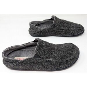 Olukai Moloa Hulu Slippers Mens 10 M Black Gray Wool Slip On Lounge Casual Shoes